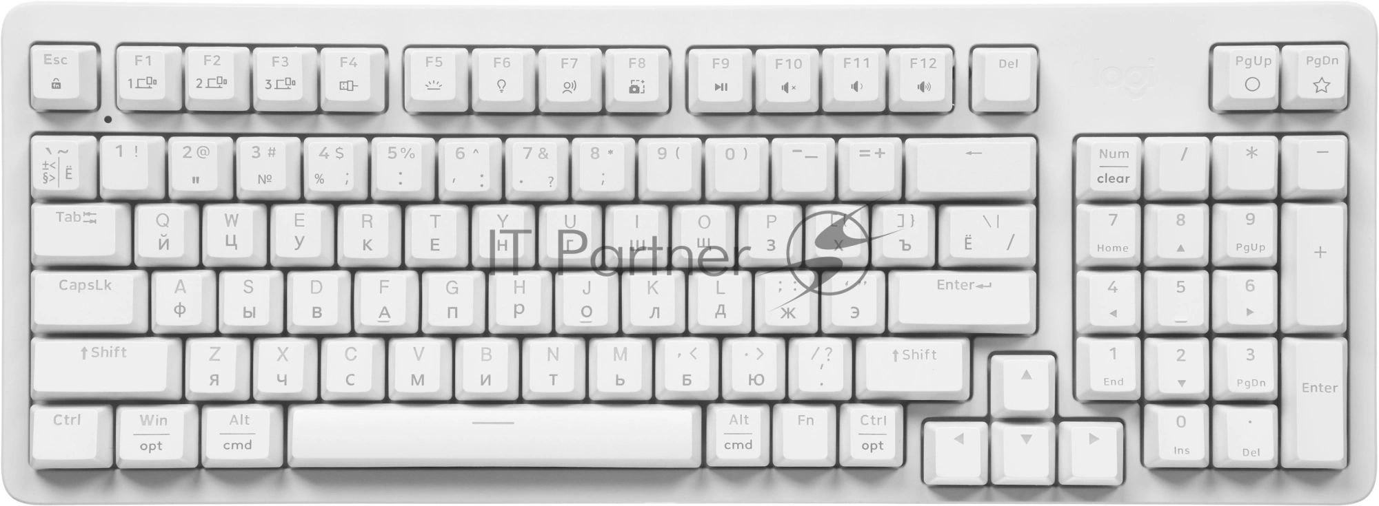 Клавиатура Logitech K868 гибридная, USB Type-A, Bluetooth, радиоканал, белый
