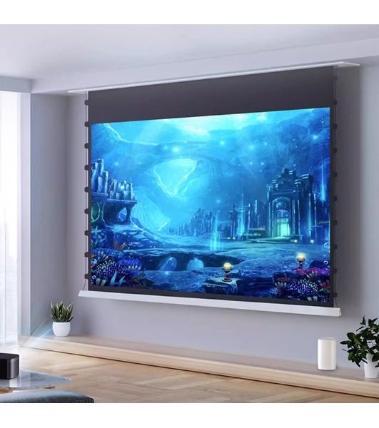 Экран для проектора S'OK SCPSMC-186X105ED45GF для встраивания в потолок моторизованный 84'' с боковым натяжением, полотно Grey Fiberglass, экстрадроп 45см