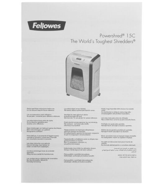 Шредер Fellowes PowerShred 15С белый (секр.P-4) фрагменты 15лист. 19лтр. скрепки скобы пл.карты