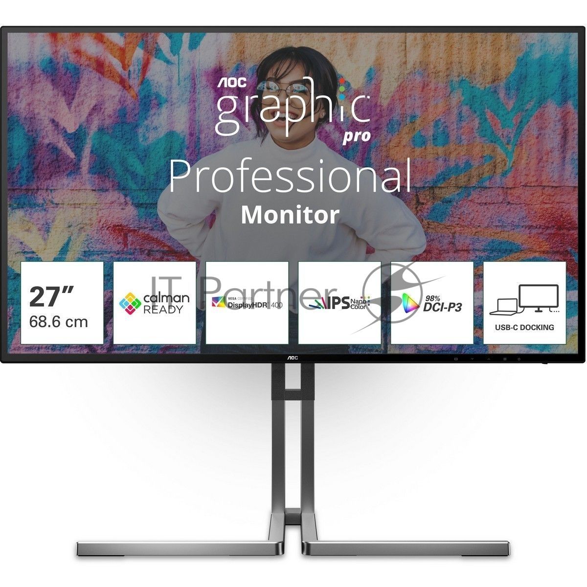 Монитор 27" AOC U27U3CV Nano IPS 3840x2160, 60 Гц (75 Гц макс.), 4 мс, 16:9, 400 кд/м², 2×HDMI 2.0, DP 1.4, USB-C (96 Вт PD), USB Hub (4×USB 3.2 Gen2 + 1×USB-C), RJ-45, 3.5 Jack, динамики (2×3 Вт), DisplayHDR 400, Adaptive-Sync, KVM, черный