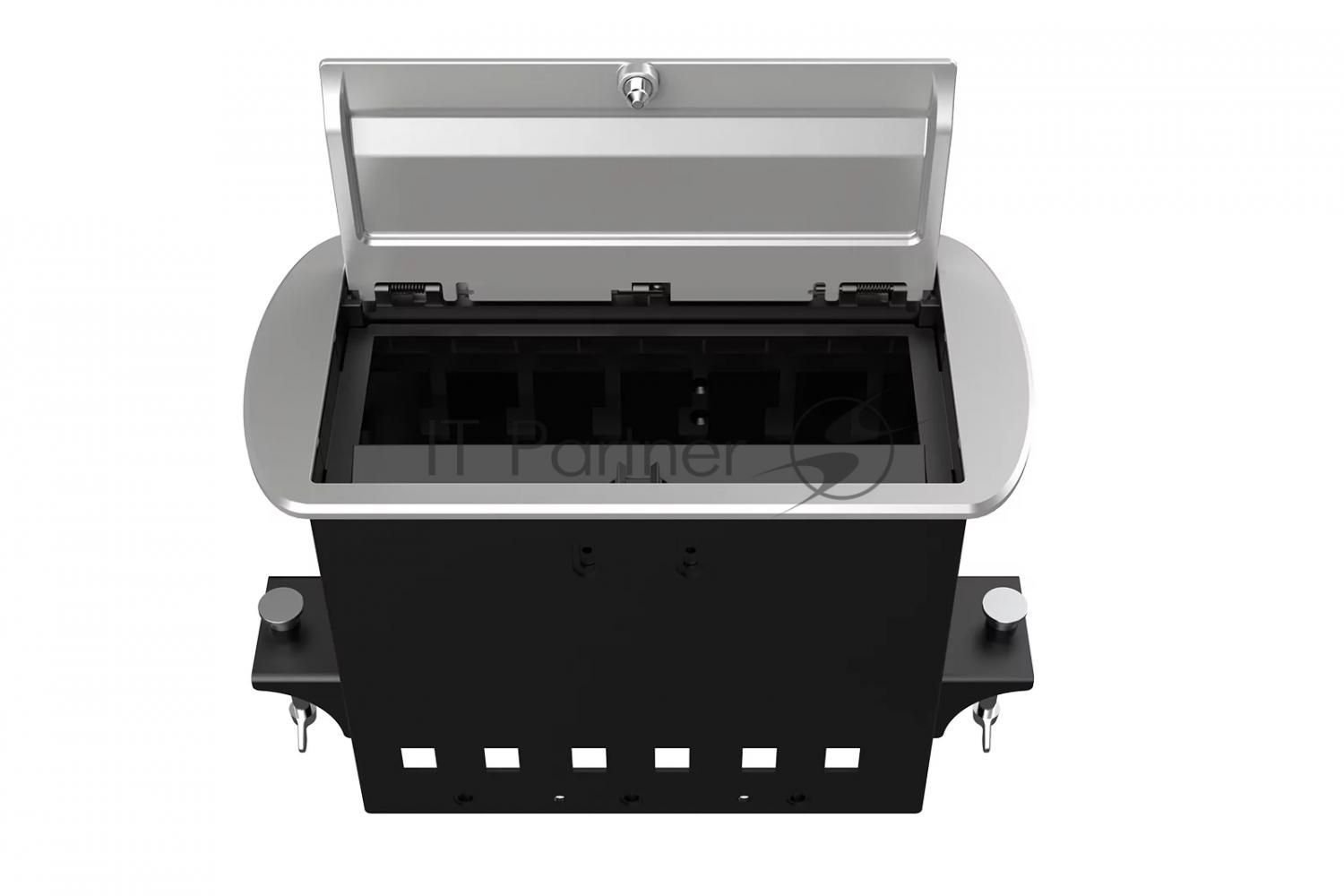 Прямоугольный металлический корпус Wize Pro WRTS-M-6CBOX-S серия M, для модульной системы врезного лючка в стол с убирающейся крышкой для установки до 6 модулей-вставок серии М, серебристый