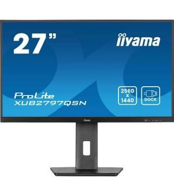 Монитор 27" Iiyama ProLite XUB2797QSN-B2 IPS 2560x1440, 100 Гц, 1 мс, 16:9, 300 кд/м², HDMI 2.0, DP 1.4, 3.5 Jack, USB-C (65 Вт), USB Hub (3x USB 3.0), Ethernet, динамики (2x2 Вт), Adaptive-Sync, черный