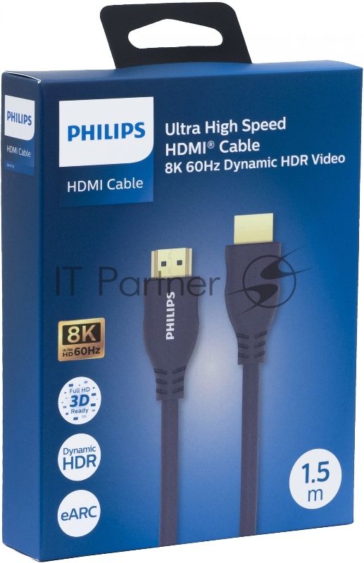 Кабель аудио-видео Philips 8K 60 Гц Ultra HD HDMI (m)/HDMI (m) 1.5м. позолоч.конт. серый