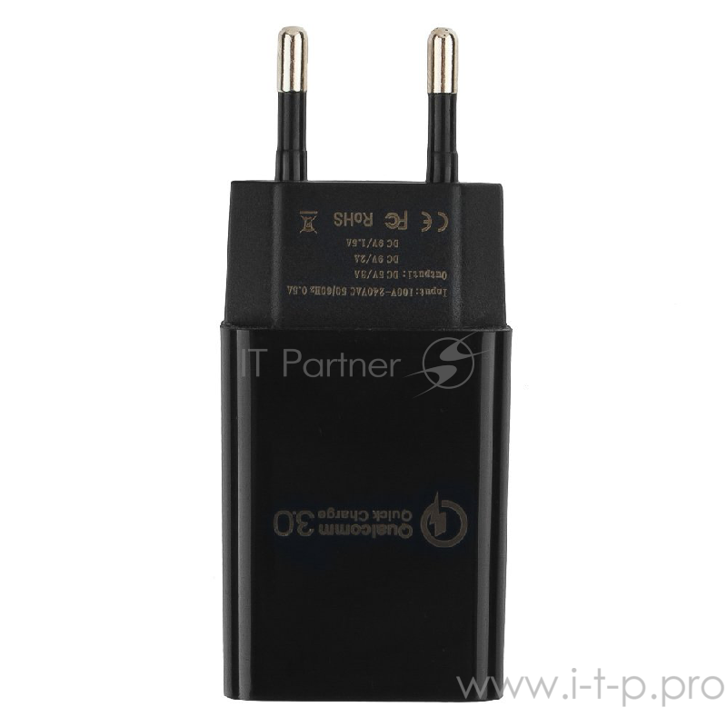 Сетевое зарядное устройство Cablexpert MP3A-PC-17, QC 3.0, 100/220V - 1 USB порт 5/9/12V, черный