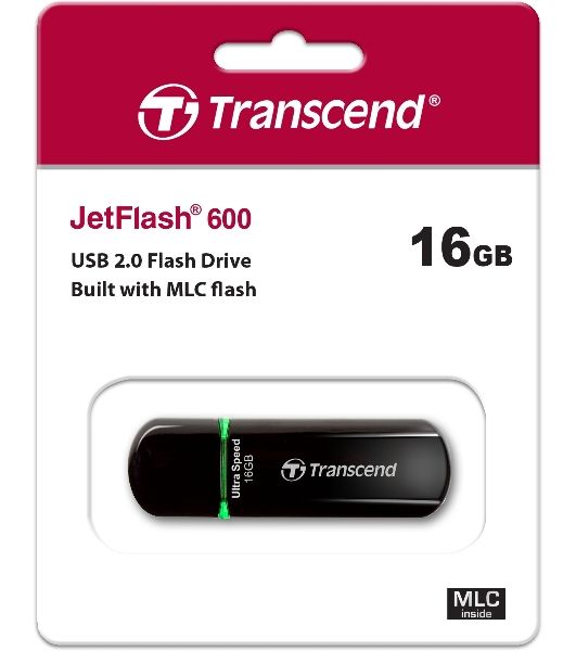 Флешка USB Transcend Jetflash 600 (TS16GJF600), 16Gb, USB 2.0, R/W 30/15, черный/зеленый