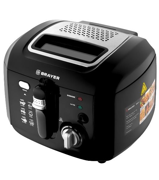 Фритюрница BRAYER BR2836 чёрный, 1800 Вт, 2.5 л, 0.5 кг, съёмная чаша, антипригарное покрытие