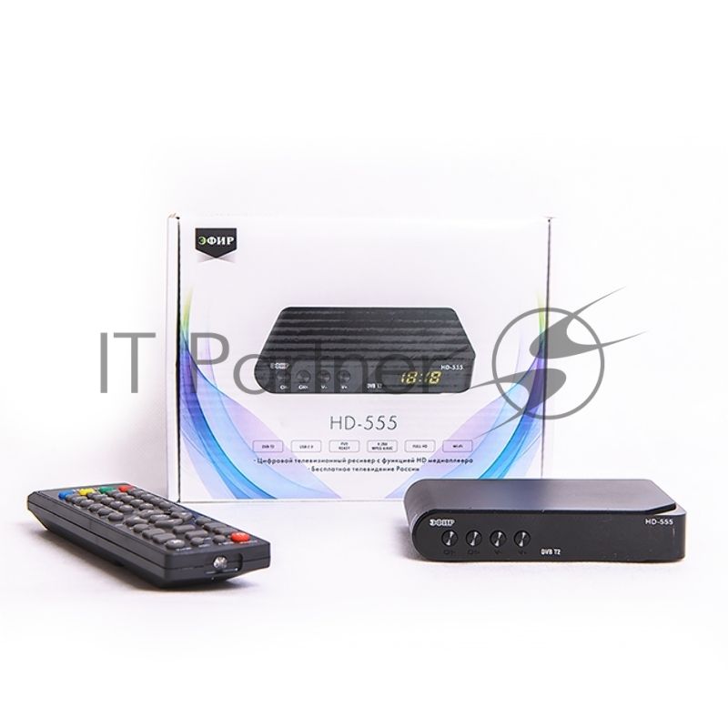 Ресивер эфирный цифровой DVB-T2 HD HD-555 пластик, дисплей, Эфир