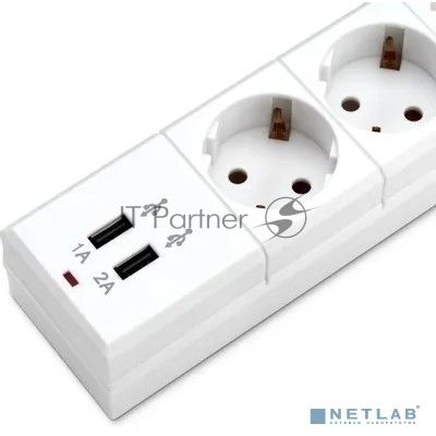 Сетевой фильтр Buro BU-SP1.8 USB 2A-W 1.8 м, 6 розеток, белый, коробка