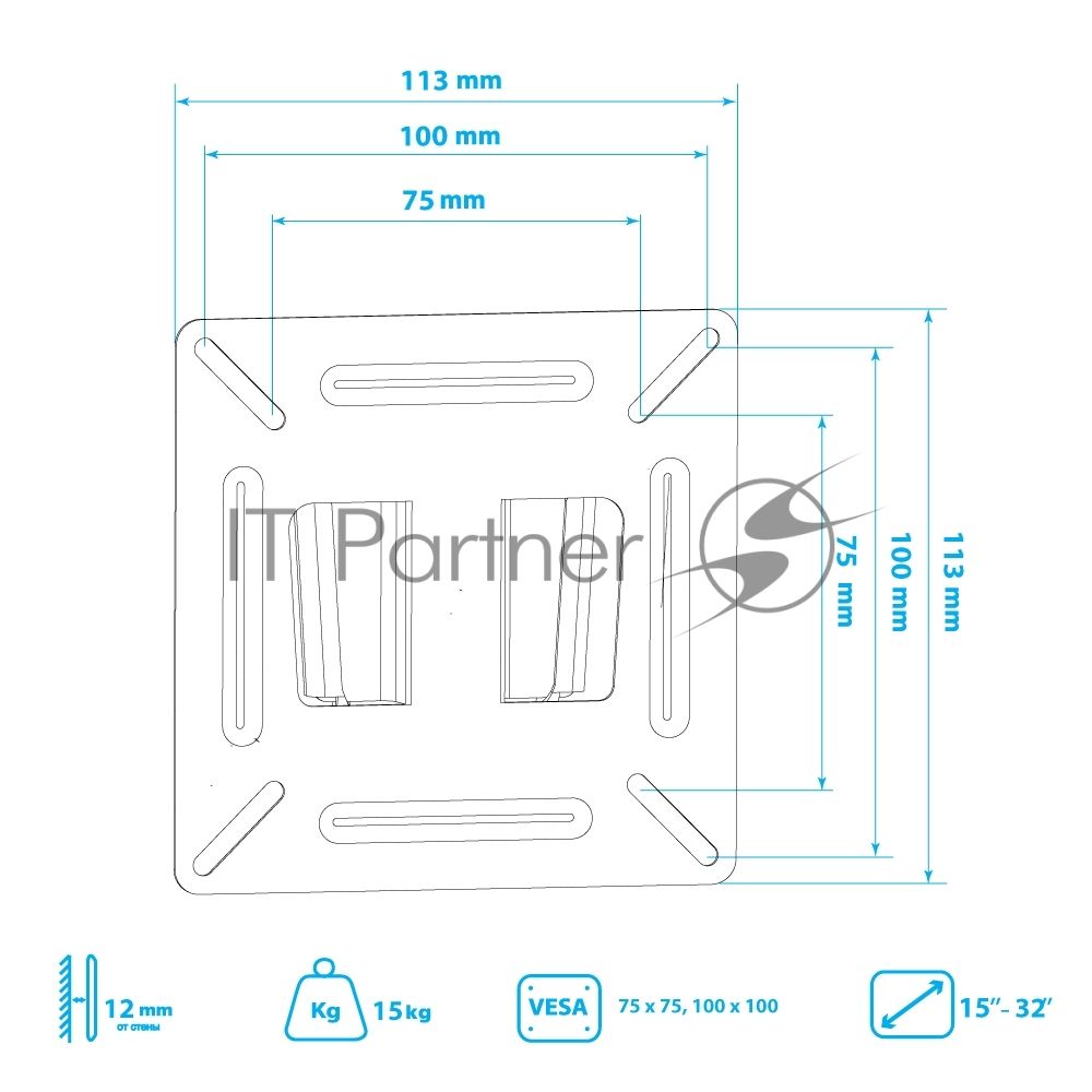 Кронштейн Arm media LCD-01 черный, 15-32", max 15 кг, настенный, от стены 12мм, VESA 100x100
