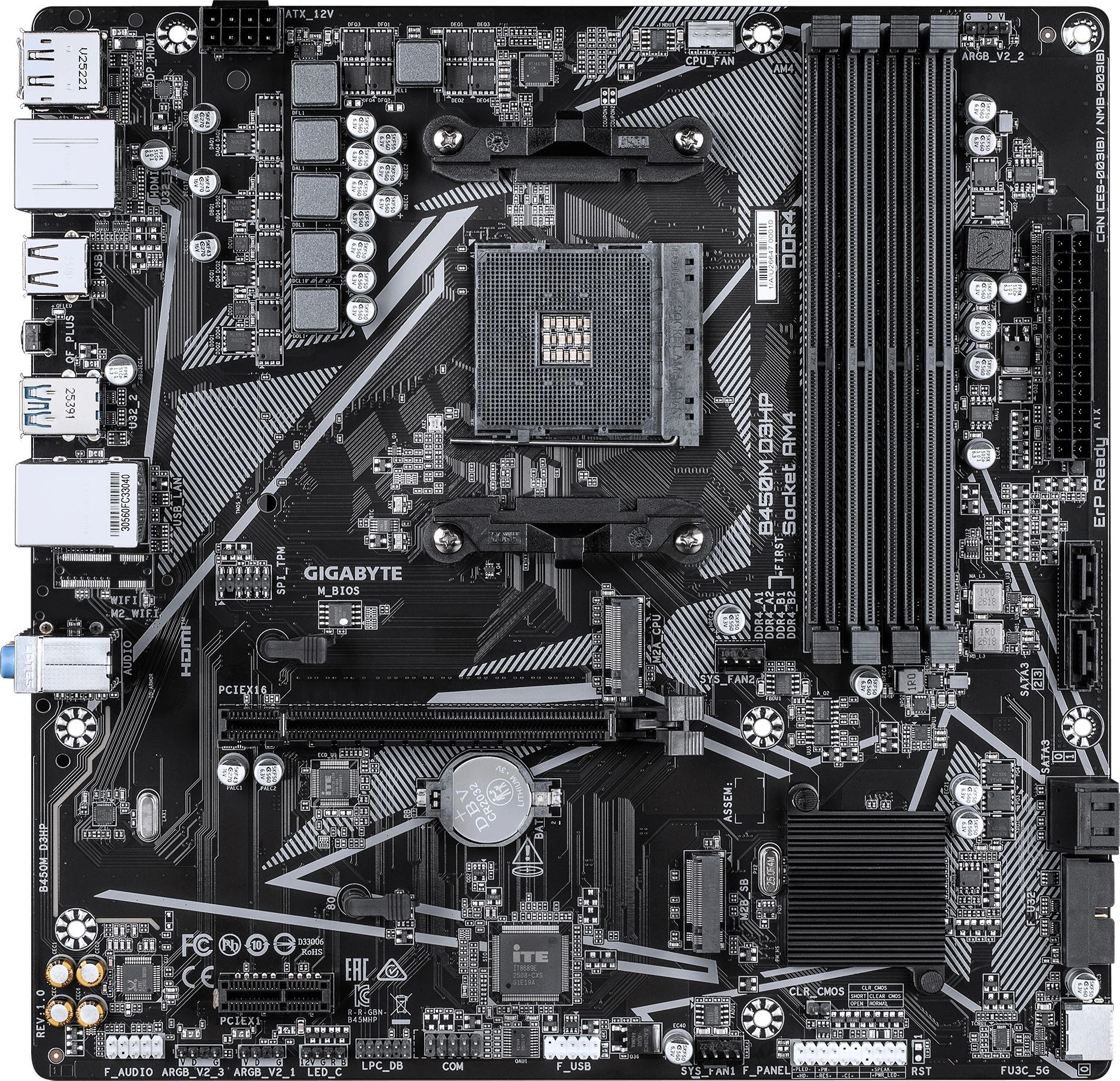 Материнская плата Gigabyte B450M D3HP, AM4, AMD B450, 4xDDR4, 4xSATA, 2xM.2, 1xPCIe 3.0 x16, 1xPCIe 2.0 x1, 1xDisplayPort, 2xHDMI, 1x 1Gb LAN, 4xUSB 3.2 Gen 1, 3xUSB 2.0, 3x3.5 мм, 7.1, microATX