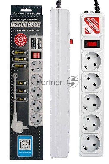 Сетевой фильтр Powercube SPG-B-10 3 м, 5 розеток, серый, коробка