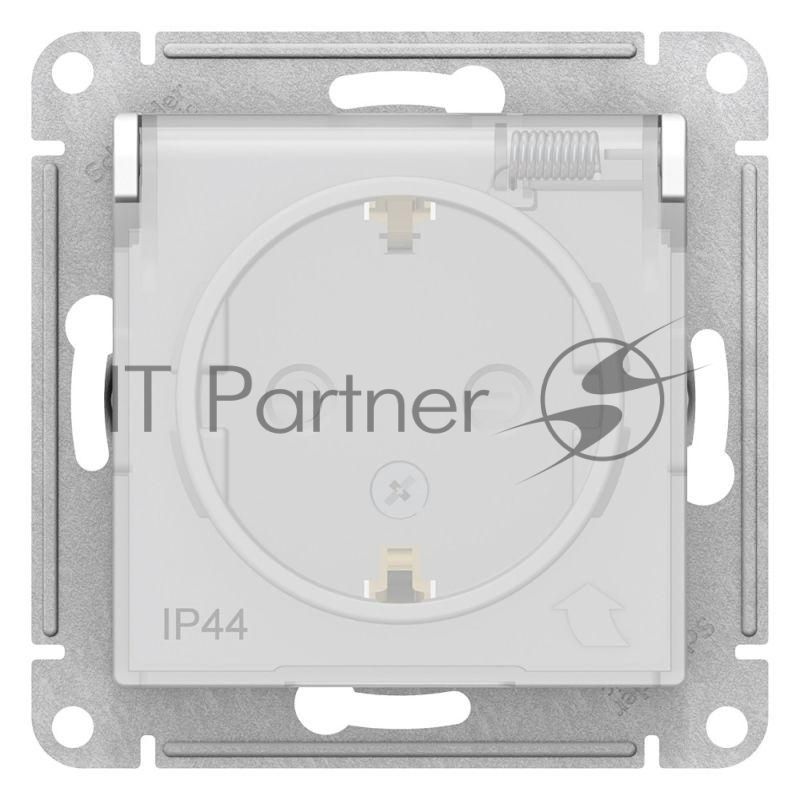 Механизм розетки 1-м СП AtlasDesign AQUA с заземл. защ. шторки с защ. крышкой 16А IP44 белый, SchE ATN440146