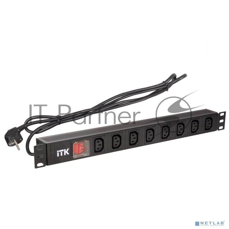 Блок ITK PH12-8C131 PDU 8 розеток C13 с LED выкл,1U, шнур 2м вилка нем.ст