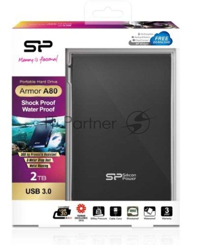 Внешний HDD 2.5" Silicon Power Armor A80, 2TB, USB 3.2 Gen 1 Type-A, 5400 rpm, черный