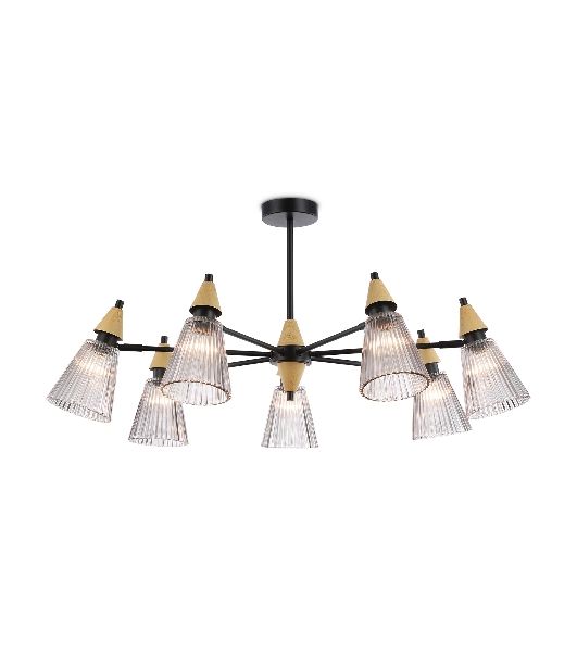 Люстра Ambrella light LH58116/7 BK/LW/SM черный/светлое дерево/дымчатый E14*7 max 40W D750*390