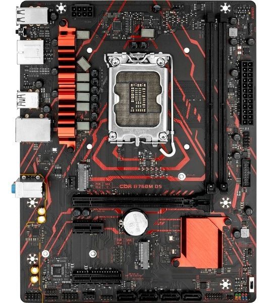 Материнская плата CBR B760M-D5L V2, LGA 1700, Intel B760, 2xDDR5, 4xSATA, 2xM.2, 1xPCIe 4.0 x16, 1xPCIe x4, 1xPCIe x1, 1xHDMI, 1xDP, 1x1Gb LAN, 4xUSB-A 5Gbps, 4xUSB-A 2.0, 3x3.5 мм, 7.1, mATX