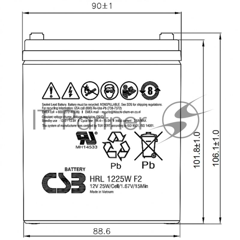 Батарея для ИБП CSB HRL 1225W (12V 6Ah) F2