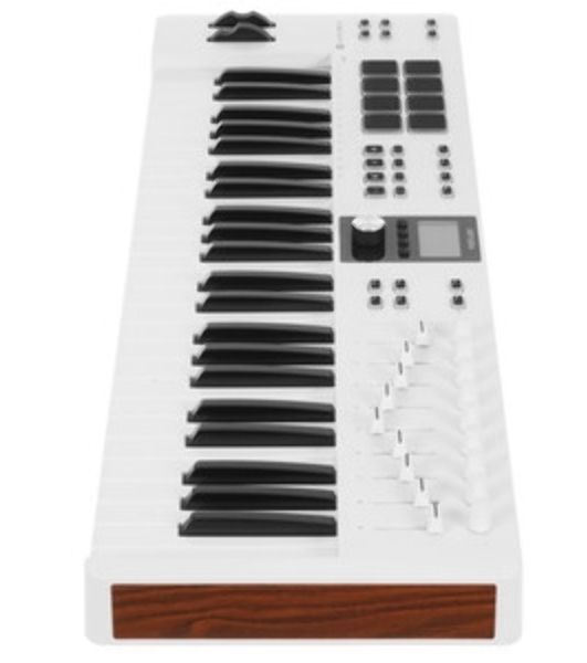Клавиатура MIDI 231524 Arturia KeyLab Essential 49 mk3 Aquamarine 49 клавиш, LCD дисплей, 9 энкодеров, 8 пэдов, 9 фейдеров, 12 кнопок управления, колеса высоты тона и модуляции, 1/4" Jack вход для педали, MIDI выход, Type-C