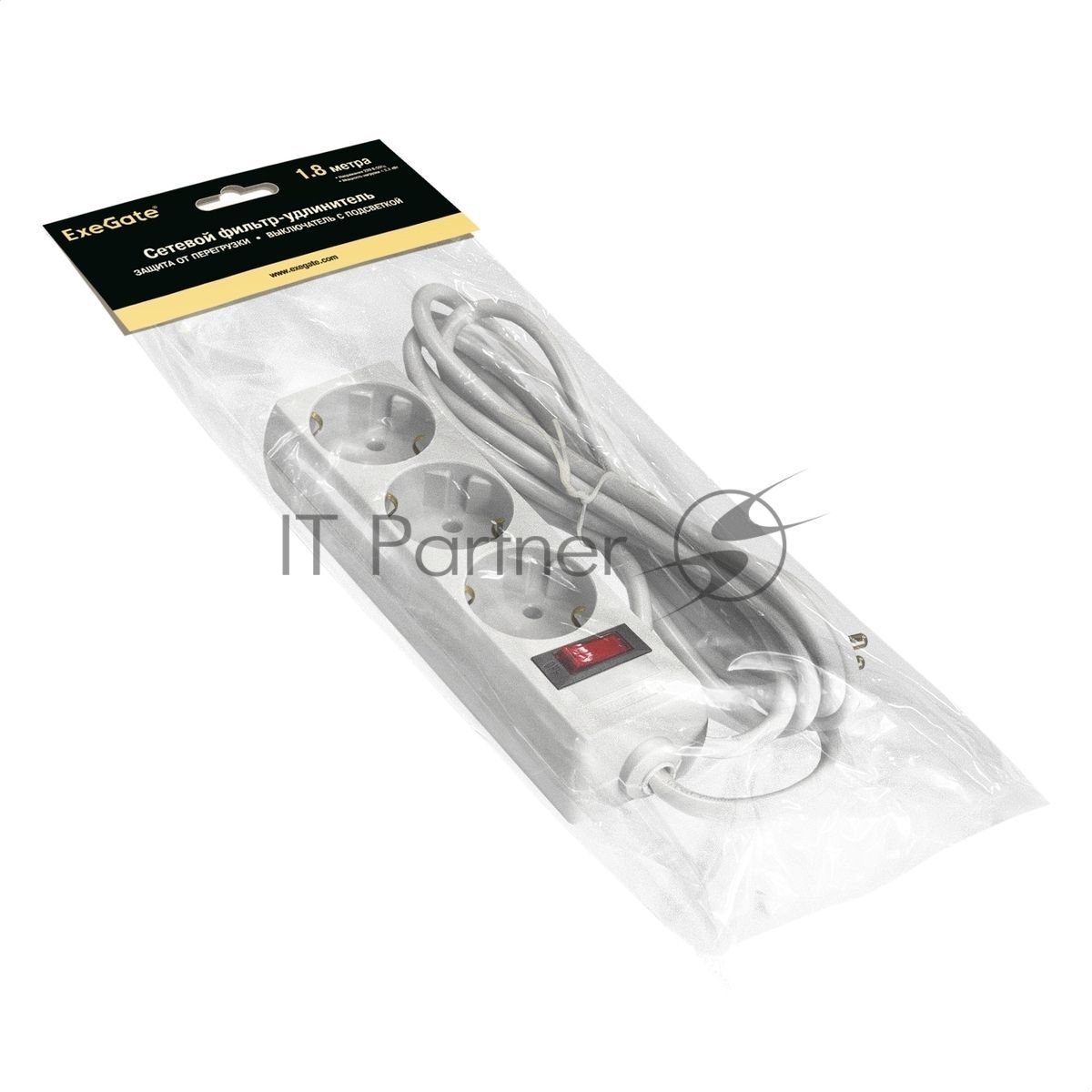 Сетевой фильтр ExeGate EX221178RUS SP-3-1.8W (3 розетки, 1.8 м, евровилка, белый)