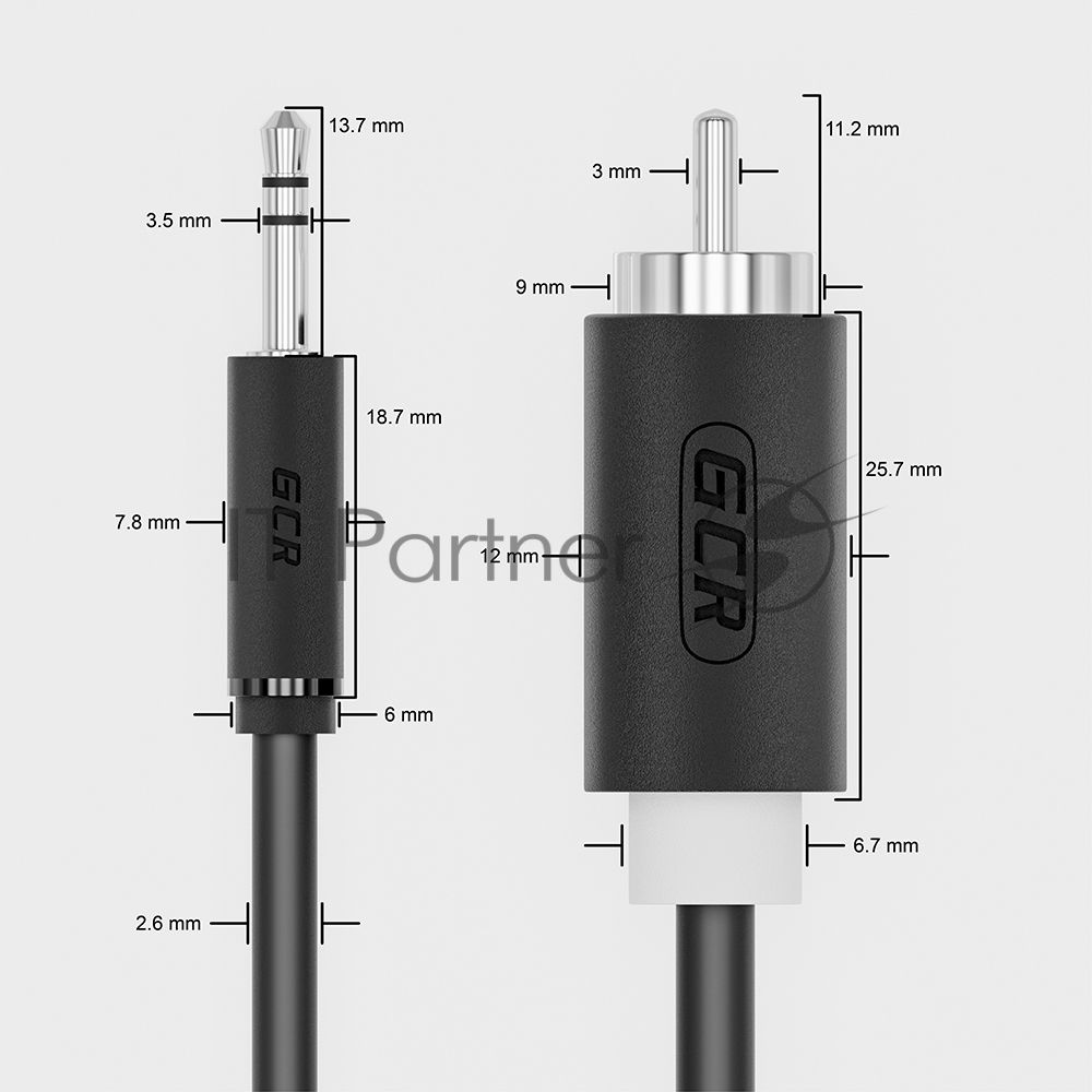 Кабель-переходник Greenconnect аудио 1.0m jack 3,5mm - 2 х RCA , черный, M/M