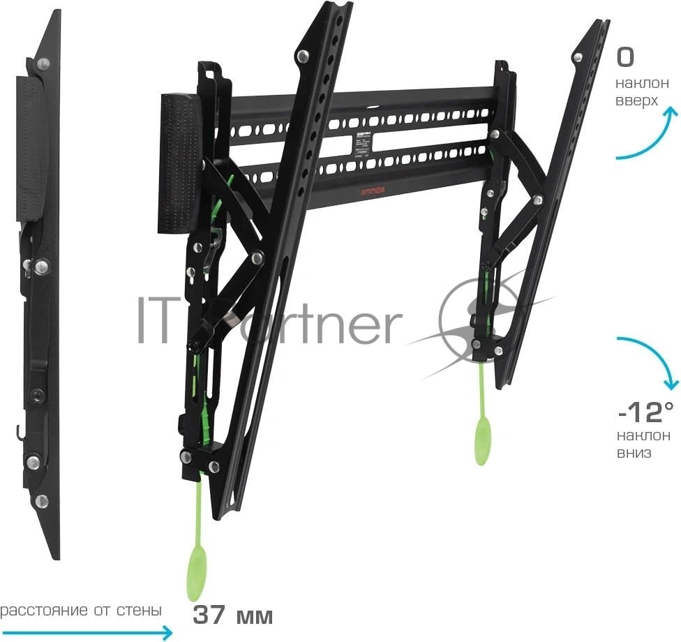 Кронштейн Arm media PLASMA-12 черный Кр. стал. наст. для TV 35"-75", max 60 кг, 1 ст св., нак. 0°-12° от ст. 37 мм, max VESA 600x400 мм.