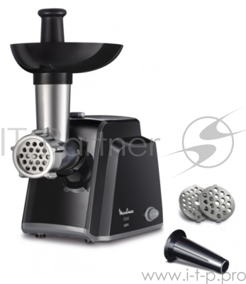 Мясорубка электрическая Moulinex ME105830 черный, 1400 Вт, 1.7 кг/мин, реверс, защита от перегрузки, насадки - 3