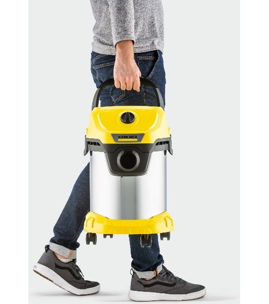 Строительный пылесос Karcher WD 3 S V-17/4/20 желтый, 1000 Вт, уборка сухая/сбор воды, пылесборник мешок/контейнер, 17 л