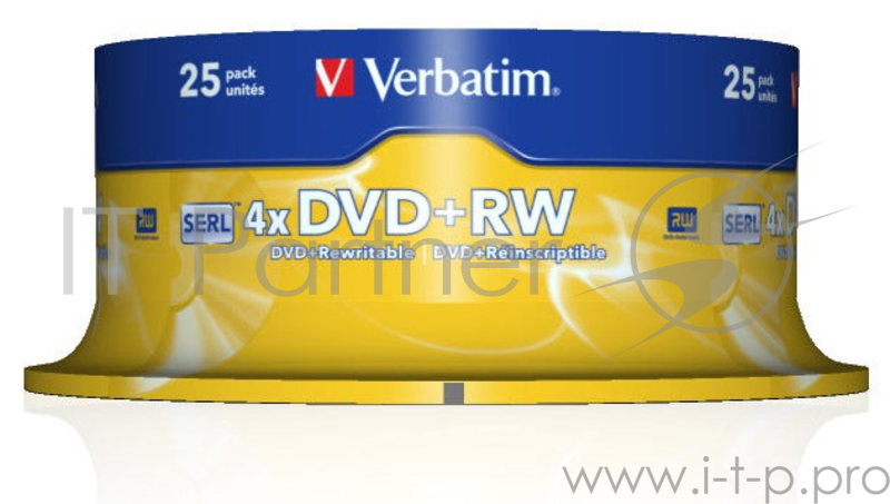 Диск DVD+RW Verbatim 4.7Gb 4x Cake Box (25шт) (43489)