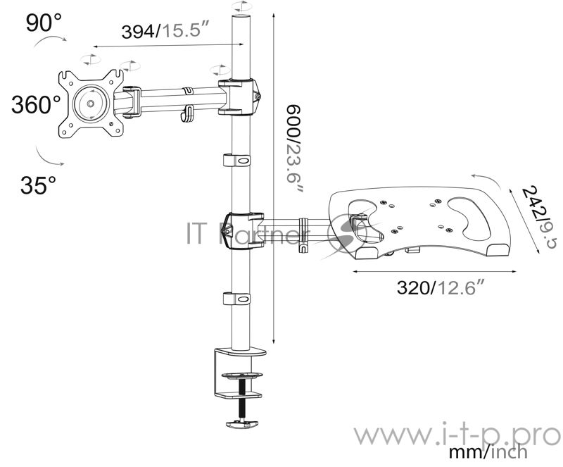 Кронштейн для монитора/ноутбука Cactus CS-VM-LH07-BK черный, 13"-27" макс. 8 кг, настольный, поворот и наклон