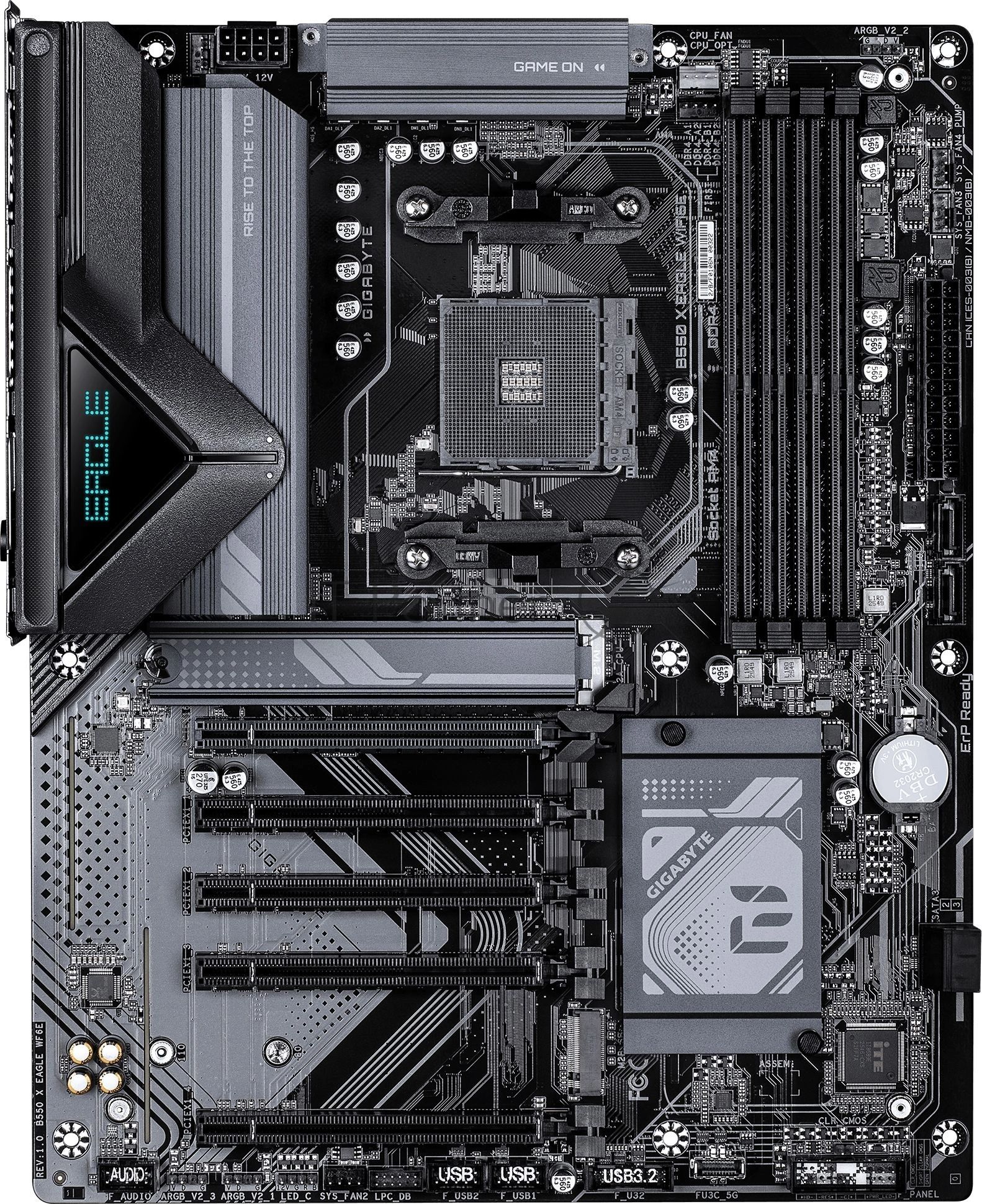 Материнская плата Gigabyte B550 X EAGLE WIFI6E, AM4, AMD B550, 4xDDR4, 4xSATA 6Gb/s, 2xM.2, 1xPCIe 4.0 x16, 4xPCIe 3.0 x1, 1xHDMI, 1x 2.5Gb LAN, 4xUSB 2.0, 3xUSB 3.2 Gen 1, 1xUSB 3.2 Gen 2, 1xUSB Type-C, 3x3.5 мм, 7.1, ATX
