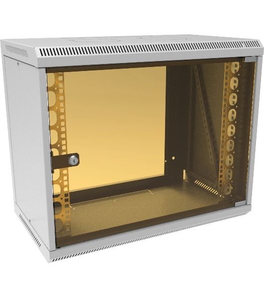 Шкаф коммутационный Suprlan (05-1090) настенный 9U 600x350мм пер.дв.стекл направл.под закл.гайки RAL 7035 285мм 15кг 500мм