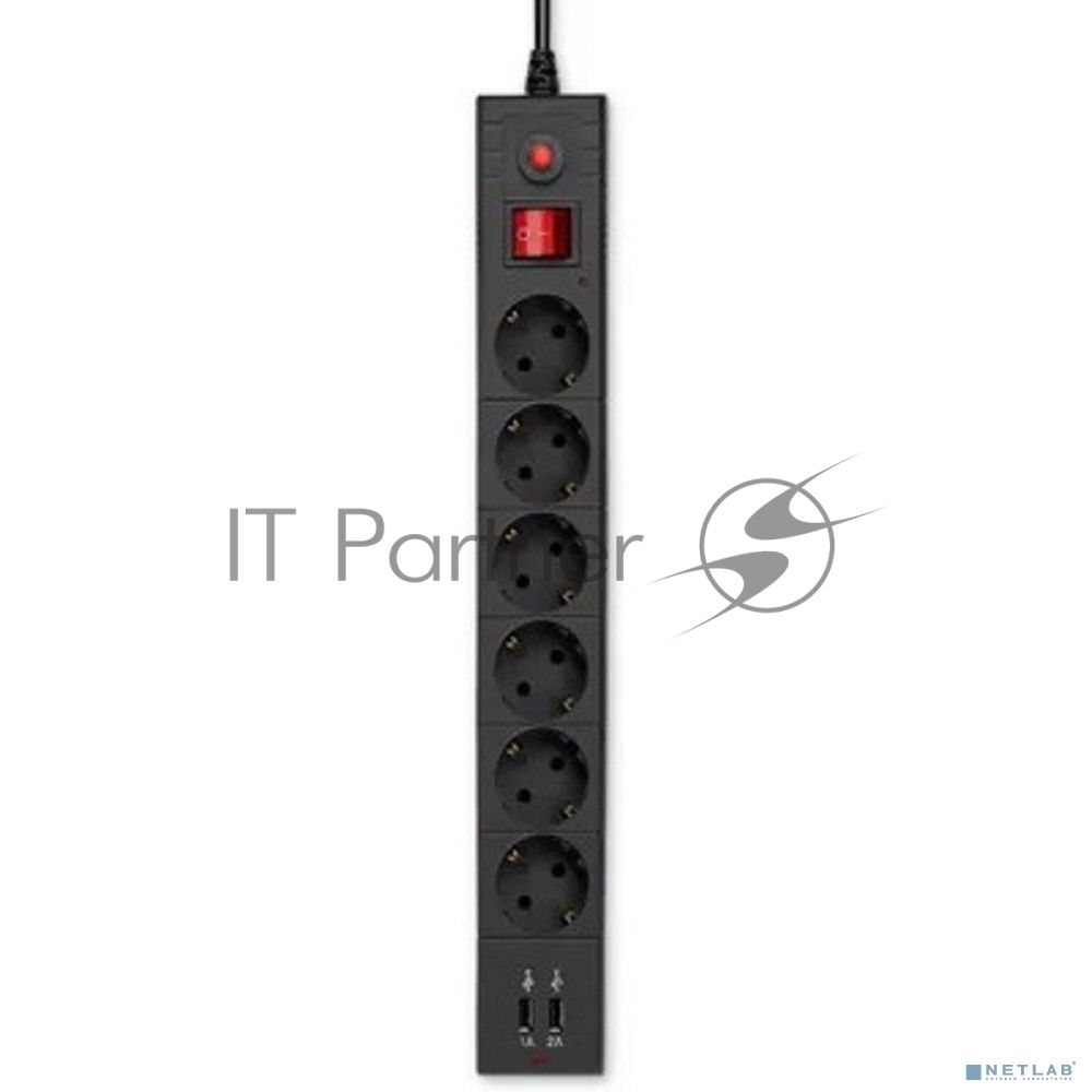 Сетевой фильтр Buro BU-SP3 USB 2A-B 3 м, 6 розеток, черный, коробка