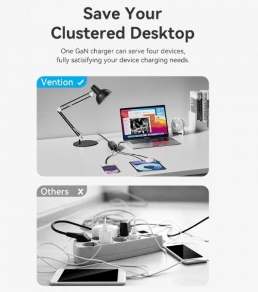 Сетевое зарядное устройство Vention на 4 порта GaN 100W USB (C+C+A+A) черный, шт.