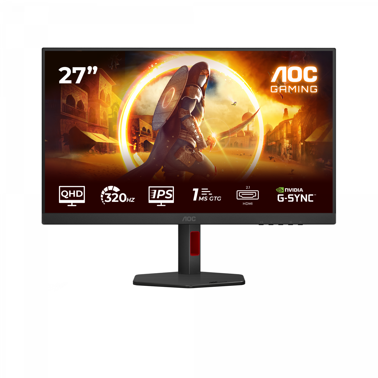 Монитор 27" AOC Q27G4SRU IPS 2560x1440, 320 Гц, 0.5 мс, 16:9, 400 кд/м², 2xHDMI 2.1, DP 1.4, 3.5 Jack, USB Hub (4x USB-A), динамики (2x2 Вт), HDR10, Adaptive-Sync, черный