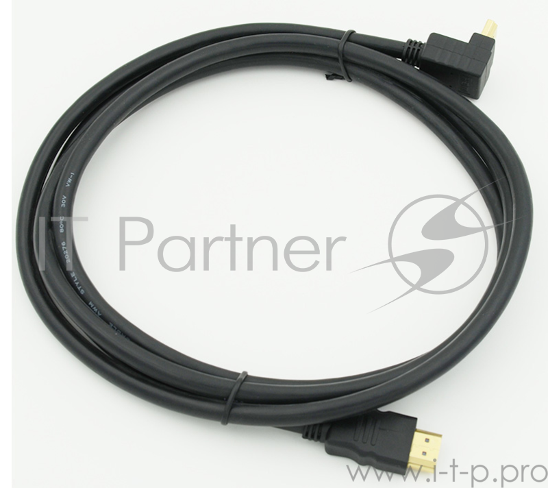 Кабель HDMI 2м, 19pin to 19pin, 1 угловой разъем, черный