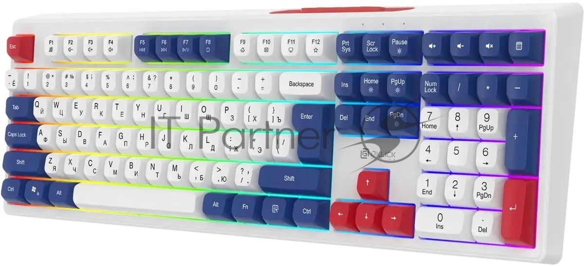 Клавиатура Oklick 725G проводная, USB Type-A, белый/красный