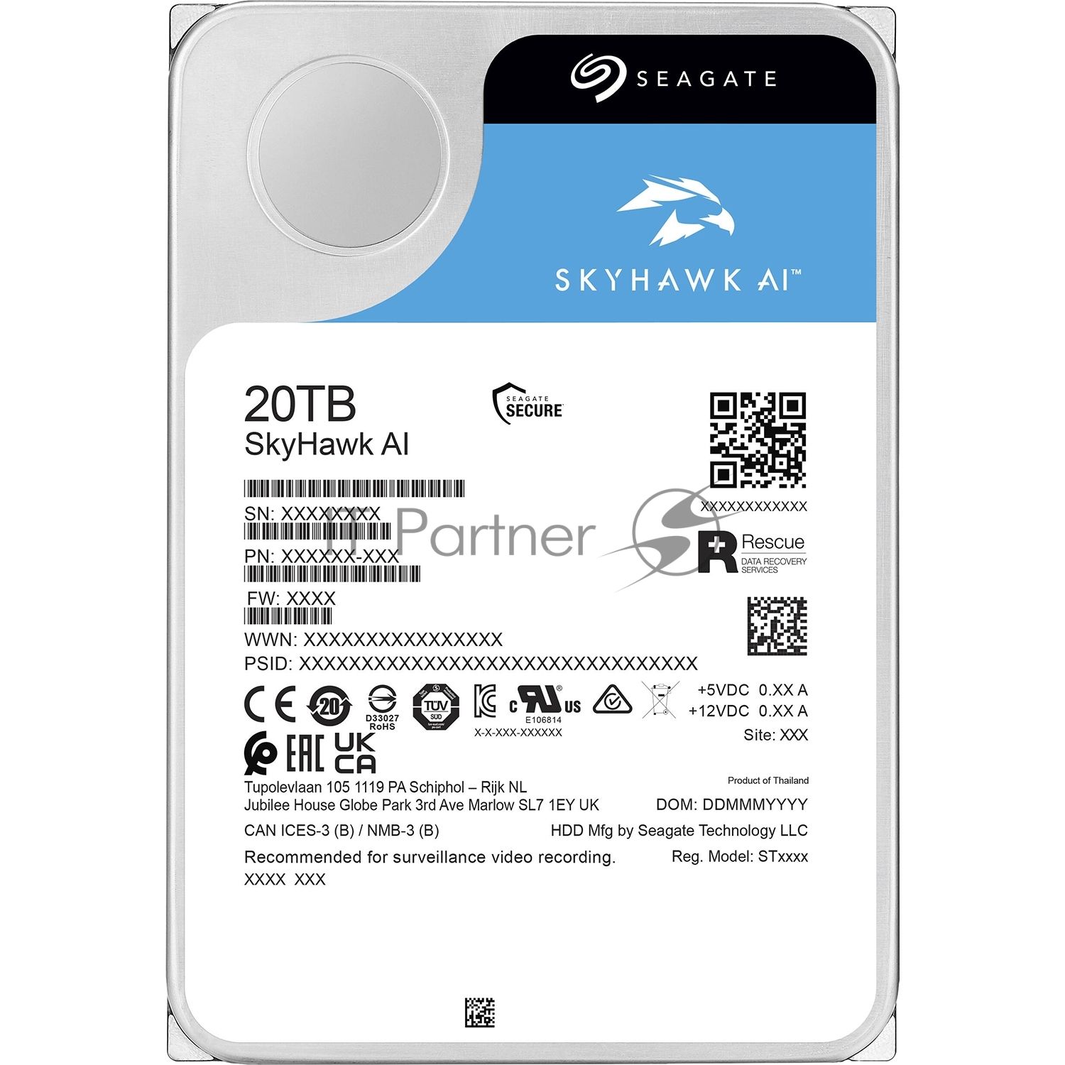 Жесткий диск HDD Seagate SkyHawk AI 20Tb 7200rpm SATA 512Mb 3.5"