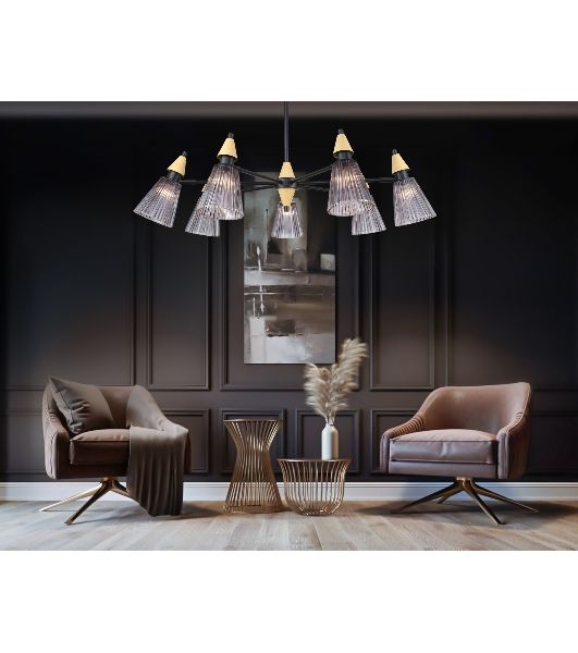 Люстра Ambrella light LH58116/7 BK/LW/SM черный/светлое дерево/дымчатый E14*7 max 40W D750*390