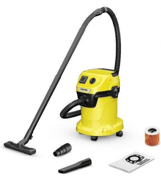 Строительный пылесос Karcher WD 3 P V-17/4/20 желтый, 1000 Вт, уборка сухая/сбор воды, пылесборник мешок/контейнер, 17 л