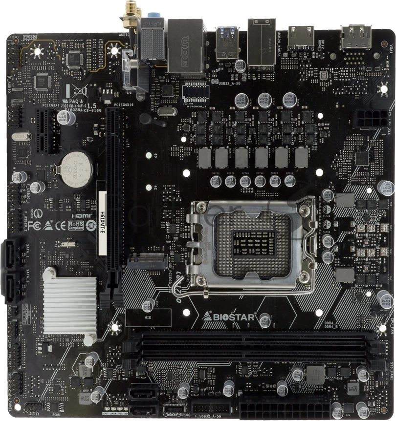 Материнская плата Biostar H610MT-E, LGA1700, Intel H610, 2xDDR4, 4xSATA 6Gb/s, 1xM.2 PCI-E, 1xPCIe 4.0 x16, 1xPCIe 3.0 x1, 1xHDMI, 1xDisplayPort, 1x 1Gb LAN, 4xUSB 2.0, 1xUSB 3.2 Gen 1, 3x3.5 мм, 7.1, microATX