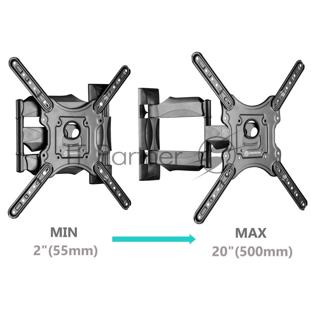 Кронштейн ONKRON M4 черный 32-65" макс. 400x400, 2 колена, наклон -5º+8º, поворот 180º макс, от стены 55-500мм