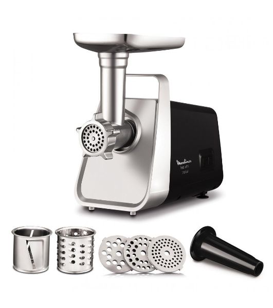 Мясорубка электрическая Moulinex ME306832 черный, 1600 Вт, 1.9 кг/мин, реверс, защита от перегрузки, металлический лоток, насадки - 6