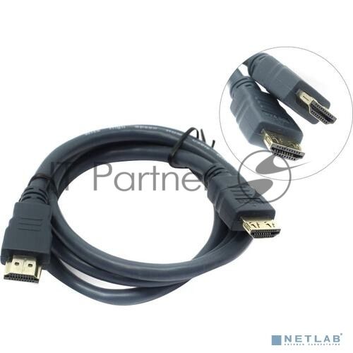 Кабель HDMI CP-HM-HM-1M Wize,1 м, v.2.0, K-Lock, soft cable, 19M/19M, позол.разъемы, экран, темно-серый, пакет