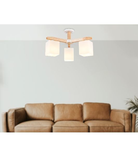 Светильник Ambrella light TR83115/3 WH/LW белый/светлое дерево E27/3 max 40W D580*320