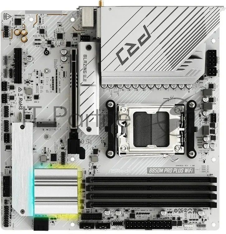 Материнская плата ASRock B850M Pro Plus WiFi, AM5, AMD B850, 4xDDR5, 4xSATA, 1xPCIe 5.0 x16, 1xPCIe 4.0 x4, 1xHDMI, 1xDisplayPort, 1x2.5Gb LAN, 2xUSB 3.2 Gen2, 2xUSB 3.2 Gen1, 4xUSB 2.0, 3x3.5 мм, 7.1, microATX