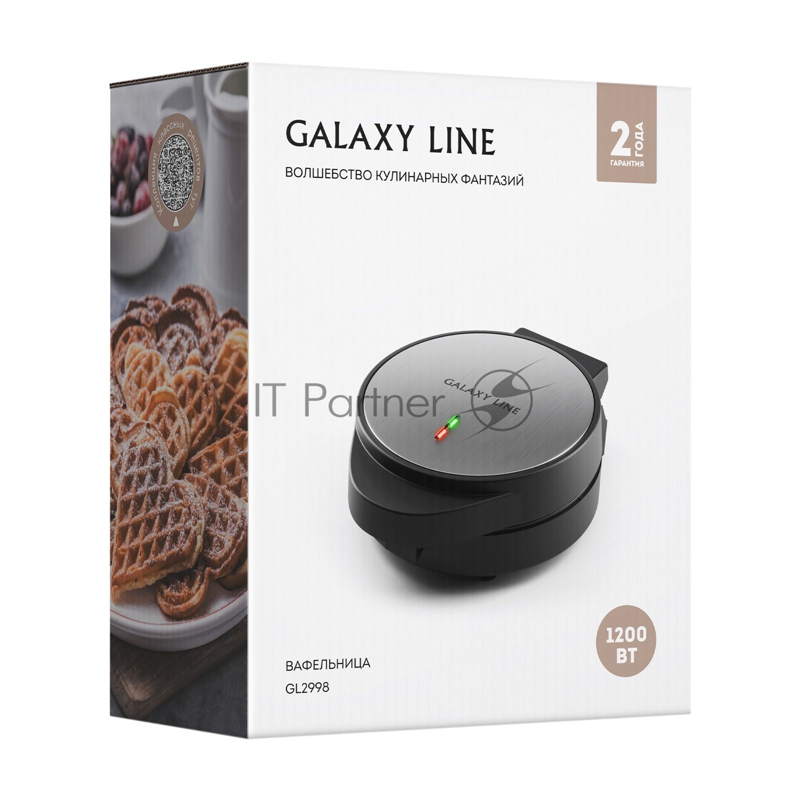 Вафельница электрическая Galaxy GL 2998, черный с серебристым