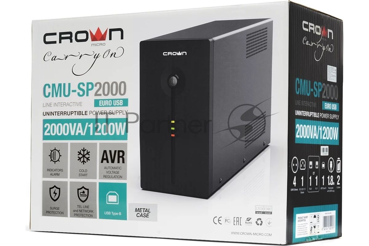 Источник бесперебойного питания Crown CMU-SP2000EURO/2000 ВА/1200 Вт/1 х IEC 320 C13 (компьютерная), 4 х CEE 7 (евророзетка)