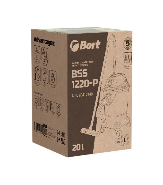 Строительный пылесос Bort BSS-1220-P 1200Вт (уборка: сухая/влажная) синий