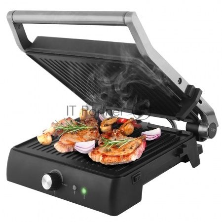 Гриль электрический Endever Grillmaster 225, серебристый/черный, 2300 Вт, терморегулятор, размер пов-ти 28х17 см