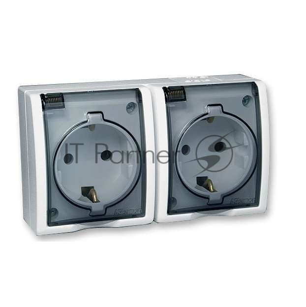 Розетка SIMON 15 Aqua 1594433-030 2-я с заземлением белая с крышкой наружная IP54